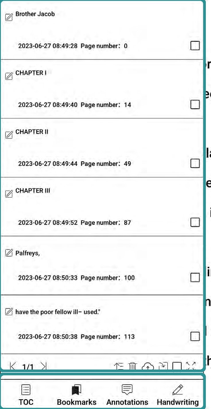 Bigme contents and bookmarks