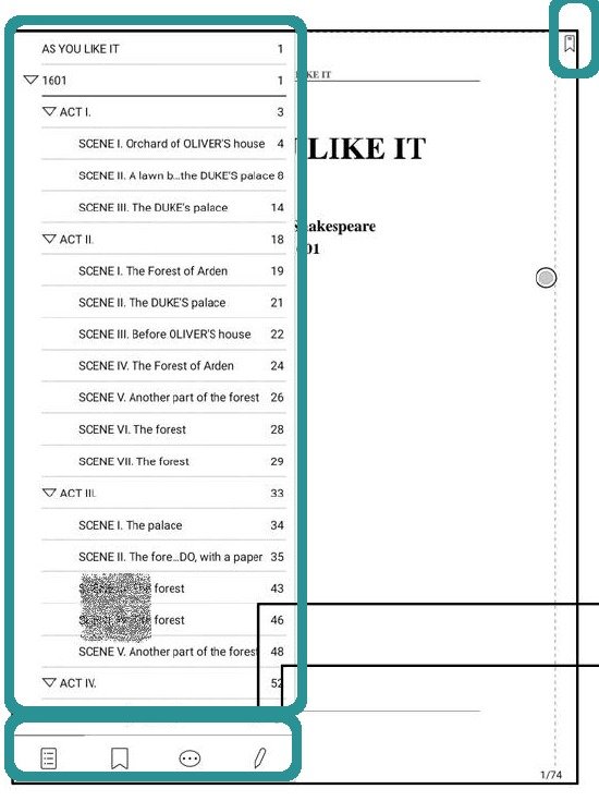 BOOX contents and bookmarks