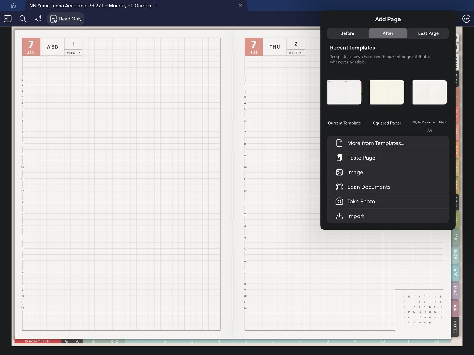 Full Add Page menu