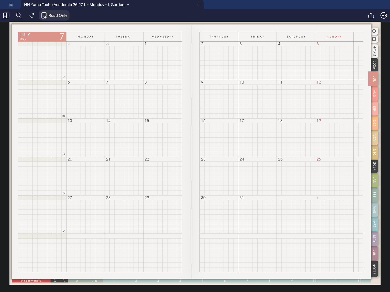 Full monthly link screen