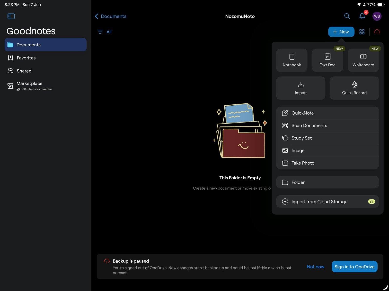 Full GoodNotes import menu