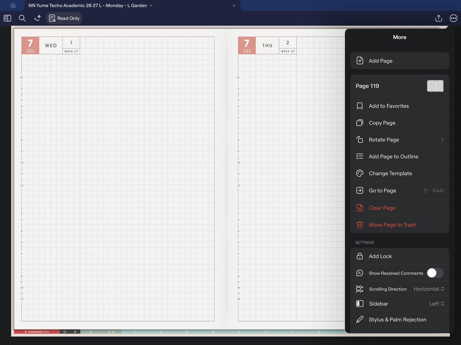 Full page actions menu