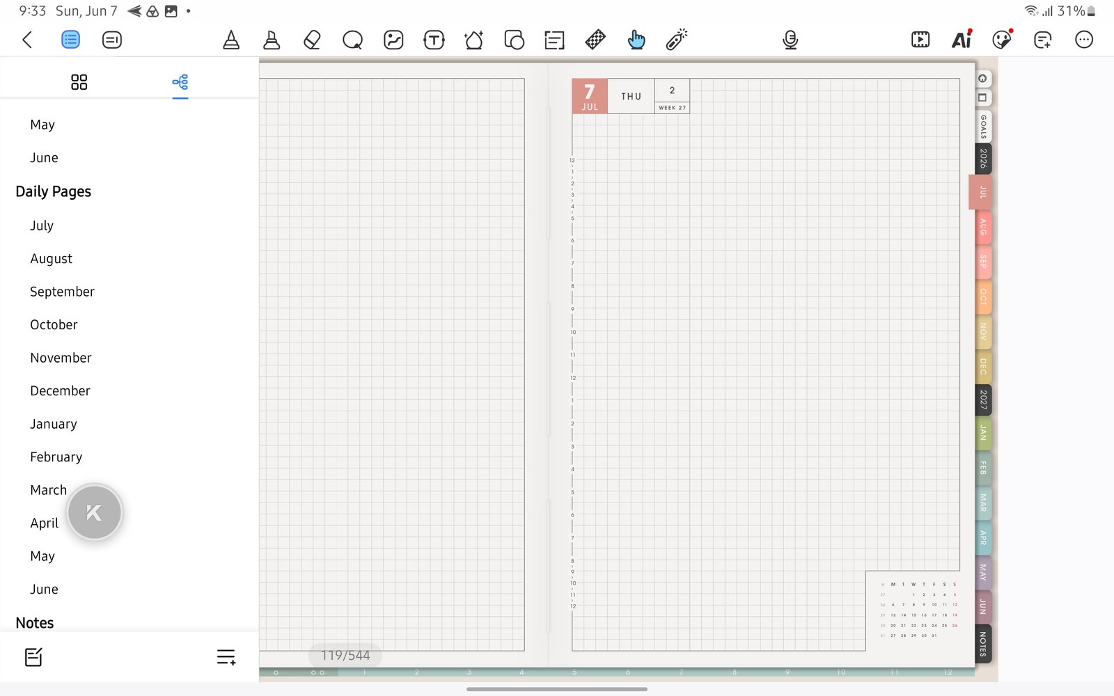 Open the outline tab