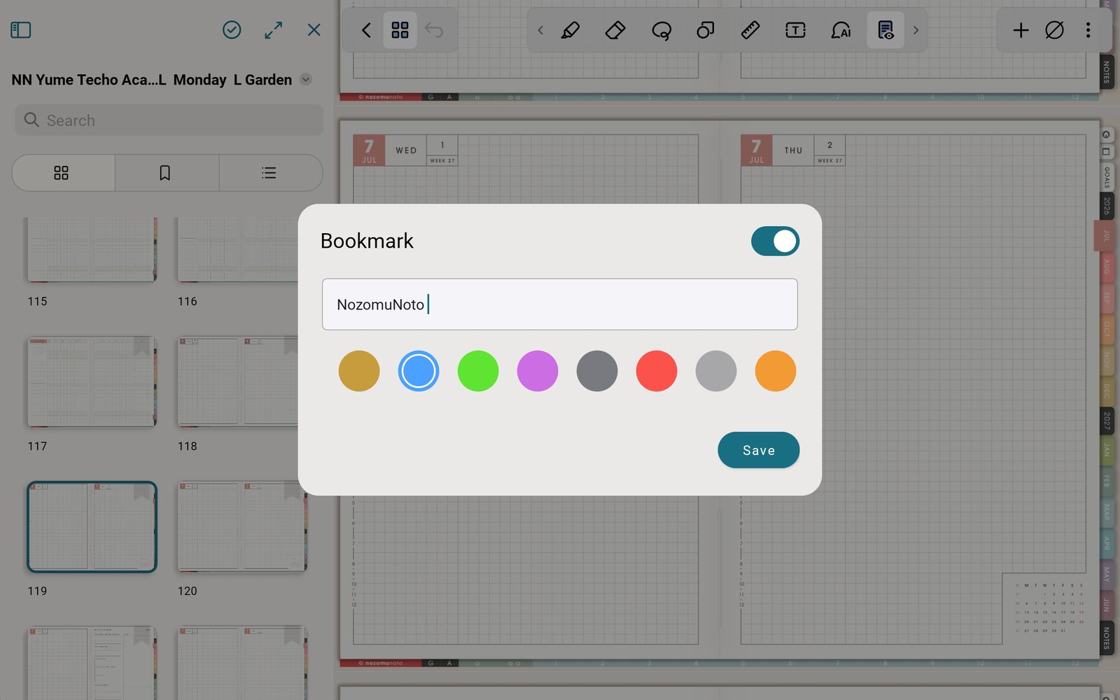 Page thumbnail menu