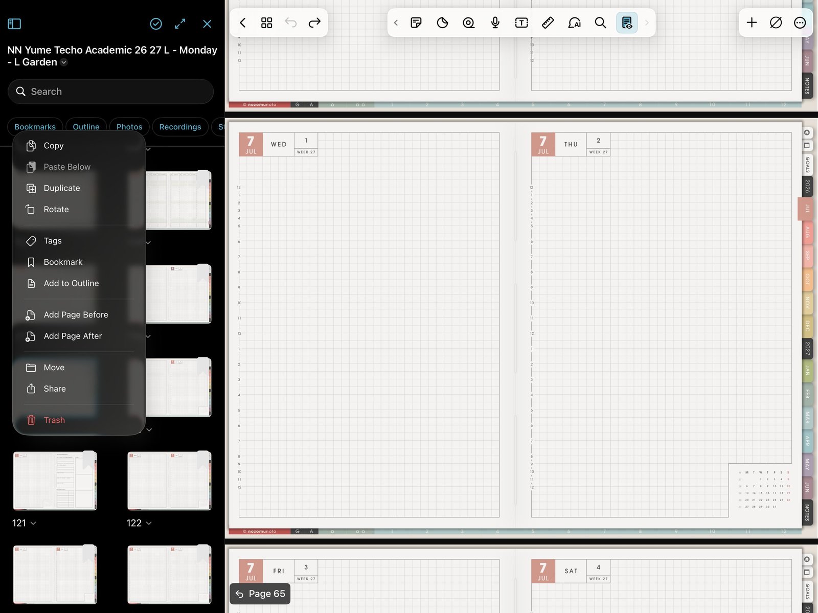 Page actions
