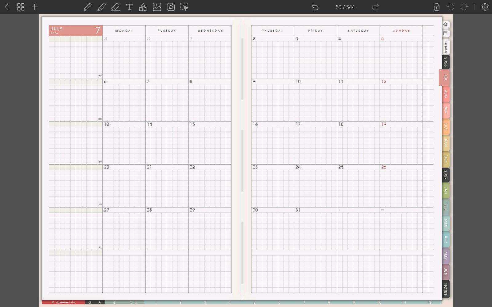 Full monthly tab screen