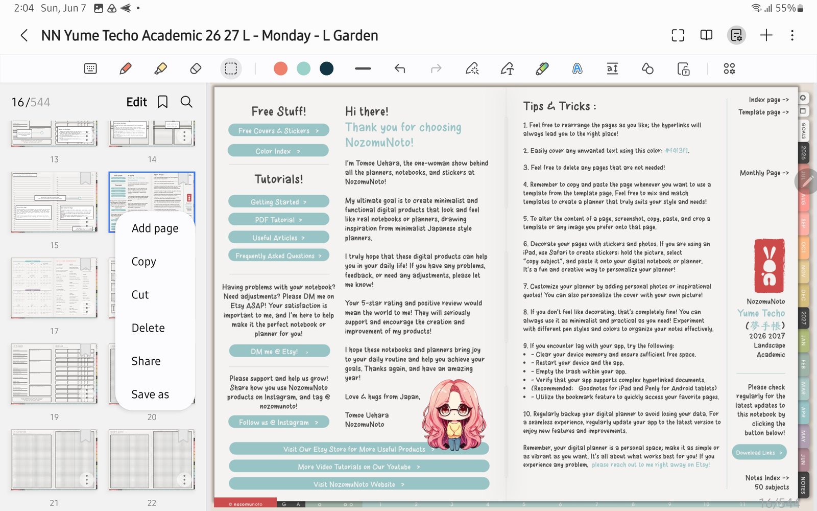 Test page actions