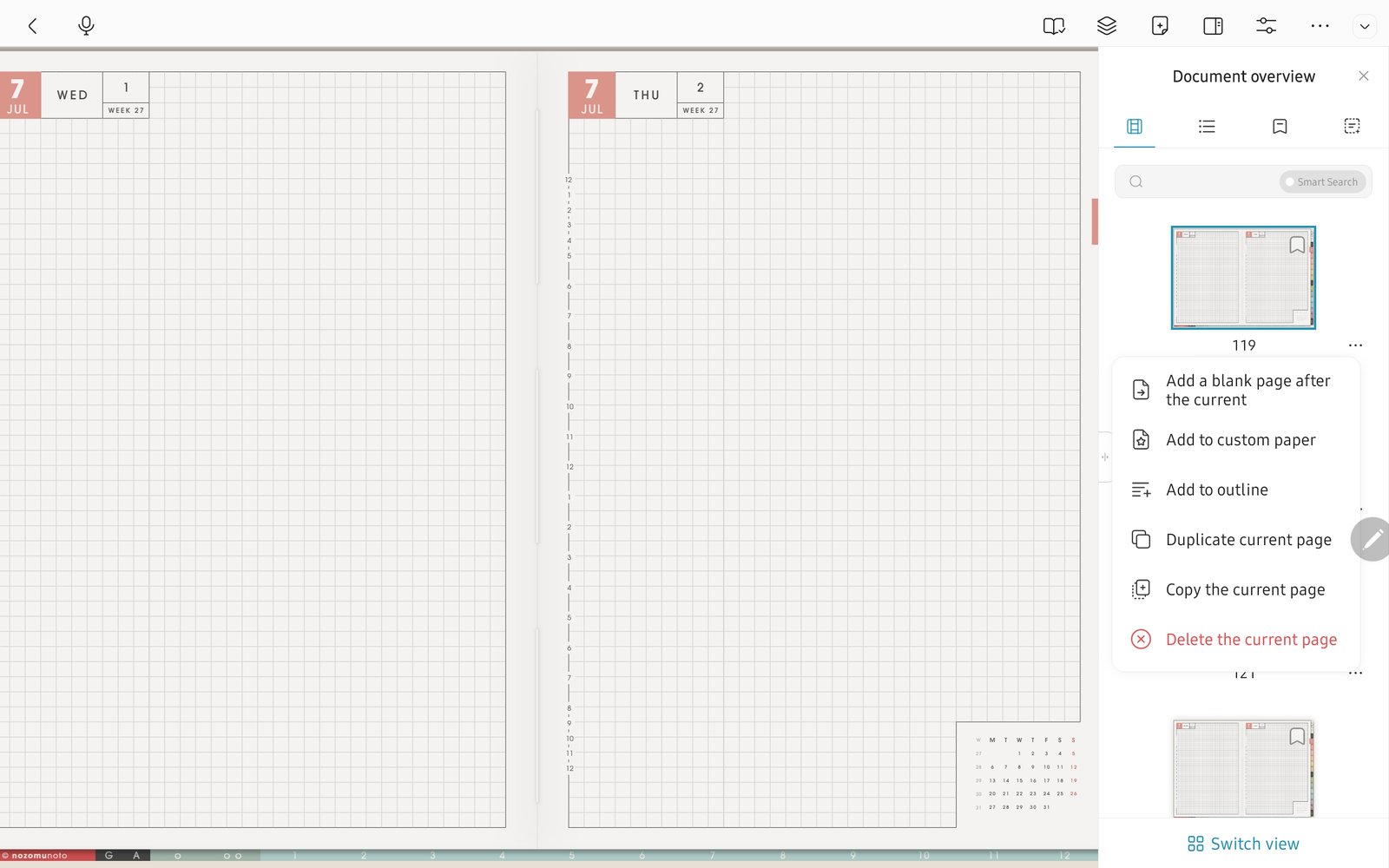 Page action menu
