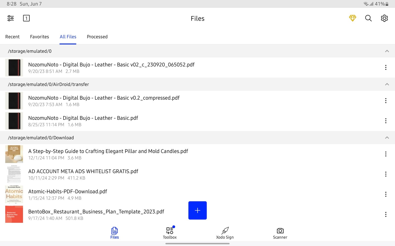 Xodo Files screen