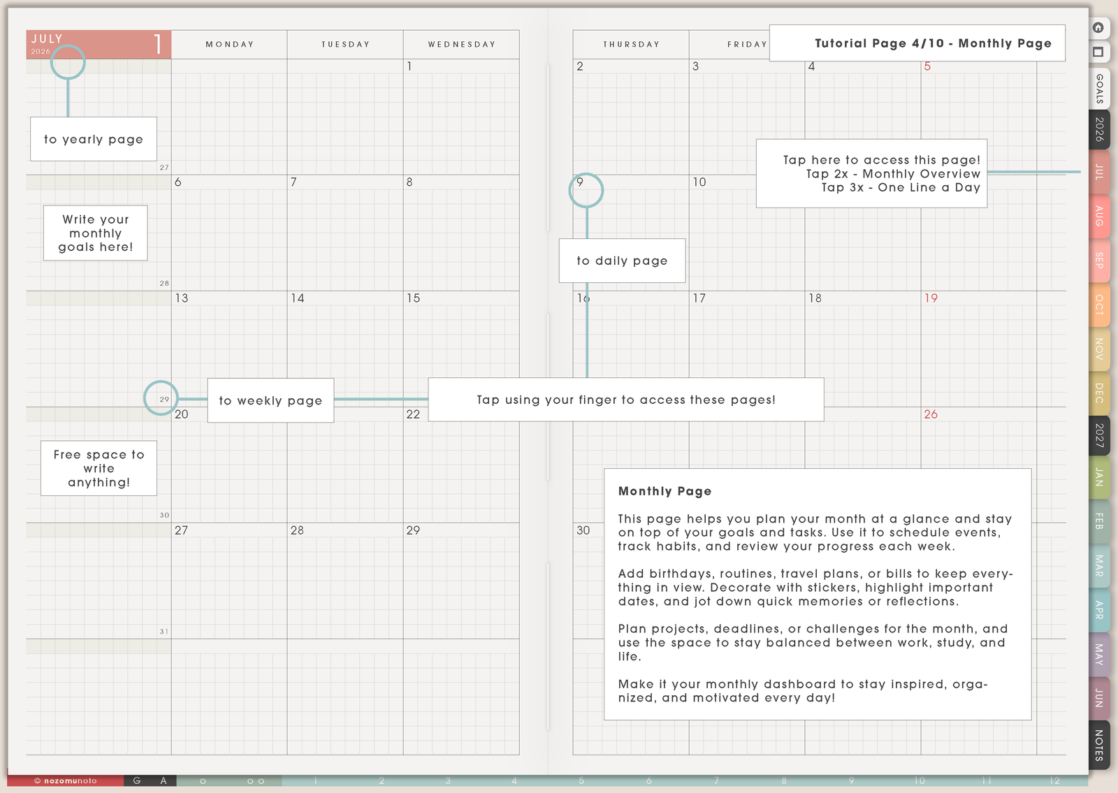 Yume Techo monthly page example