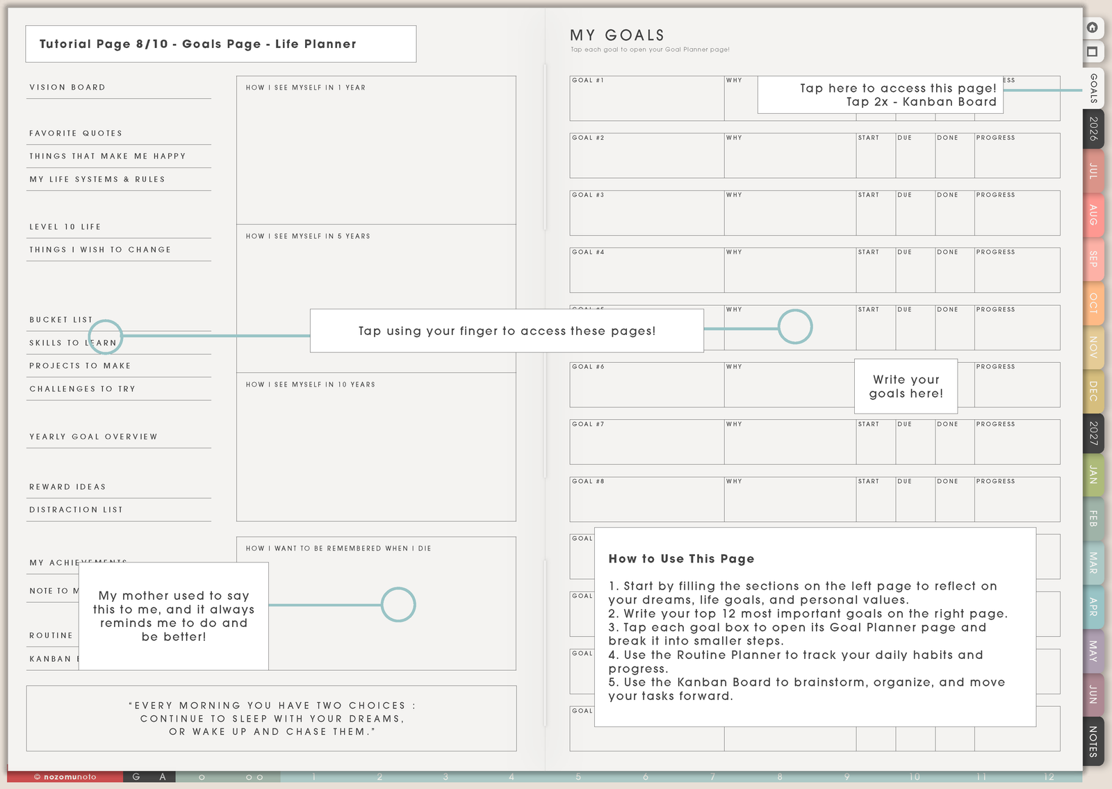Tutorial Page 8/10 - Goals Page - Life Planner