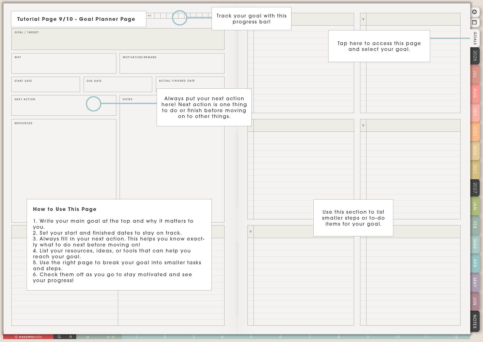 Tutorial Page 9/10 - Goal Planner Page