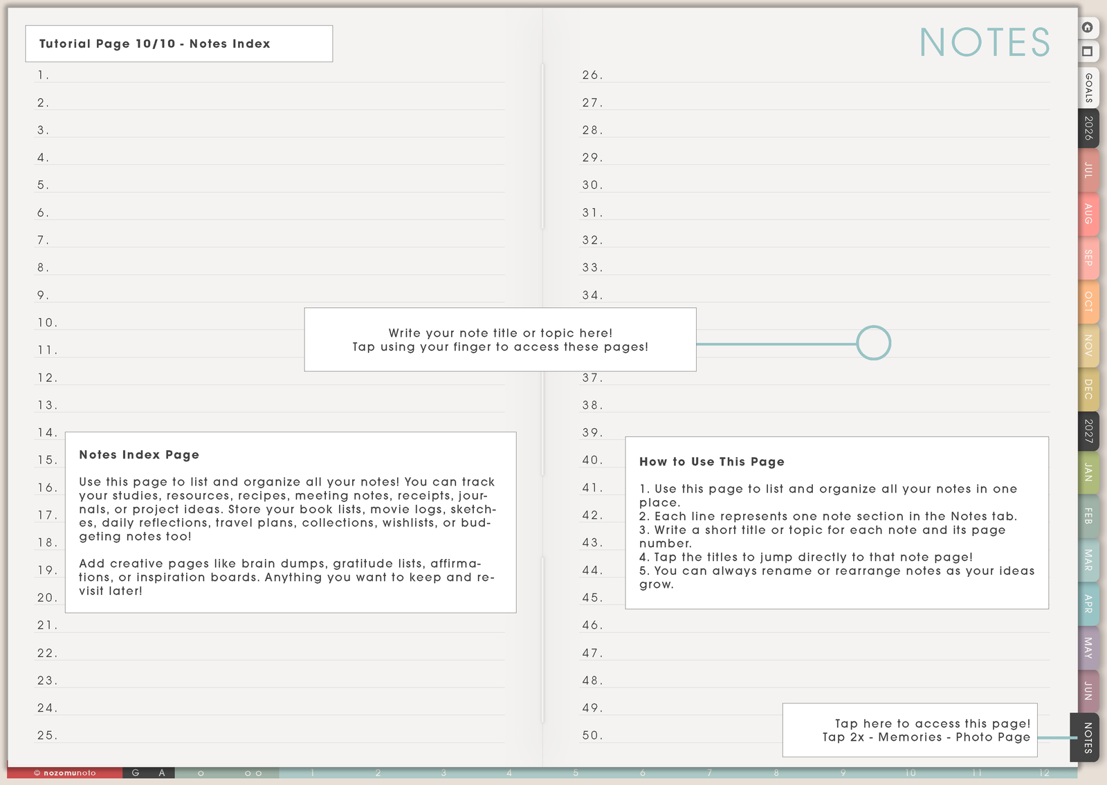 Tutorial Page 10/10 - Notes Index
