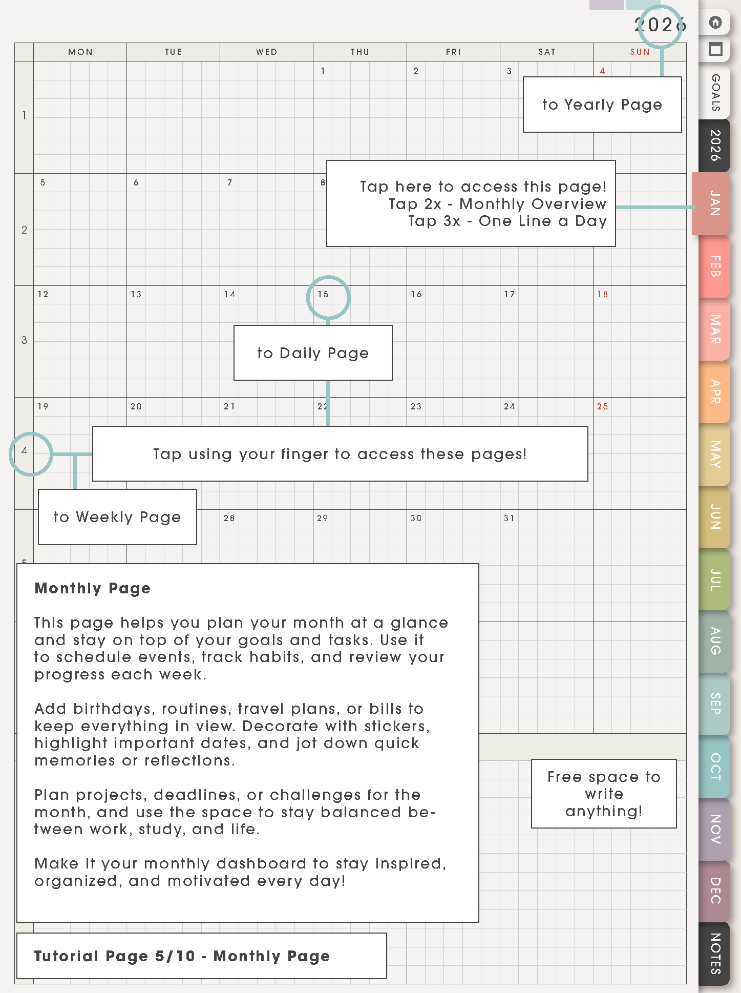 Tutorial Page 5/10 - Monthly Page