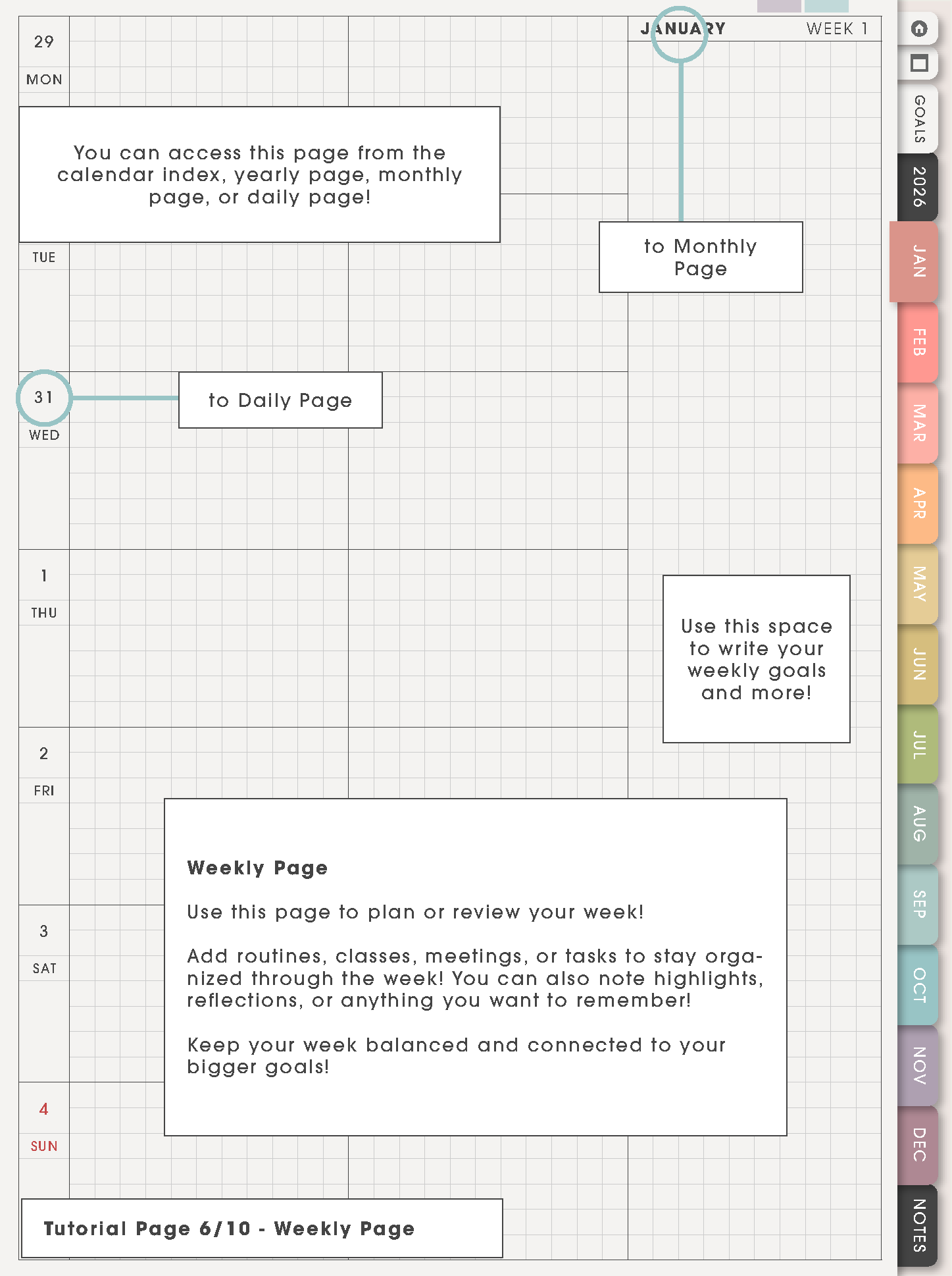 Tutorial Page 6/10 - Weekly Page