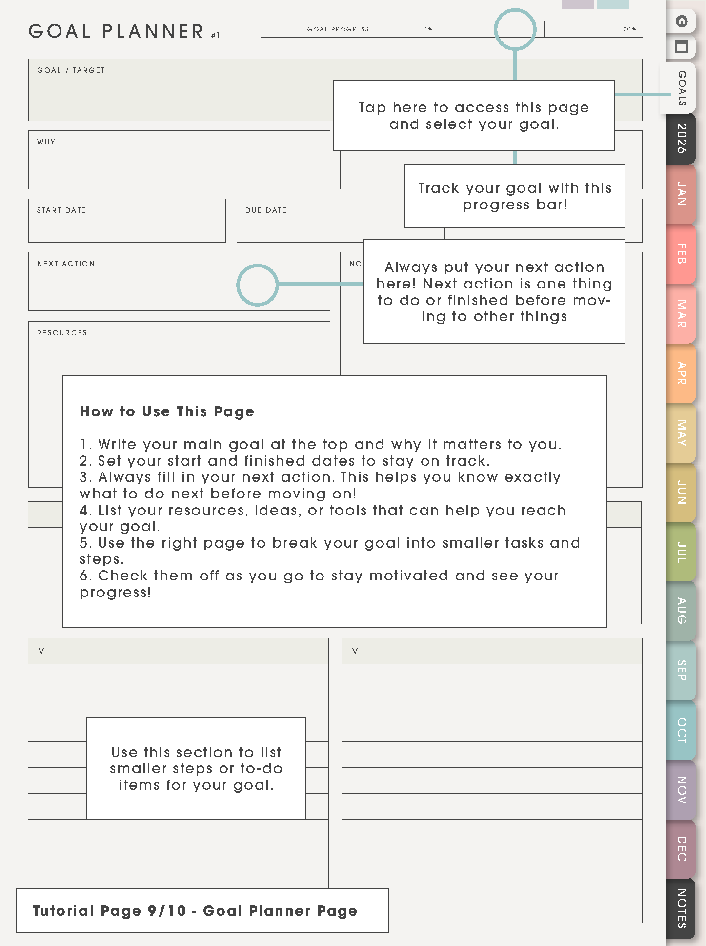 Tutorial Page 9/10 - Goal Planner Page
