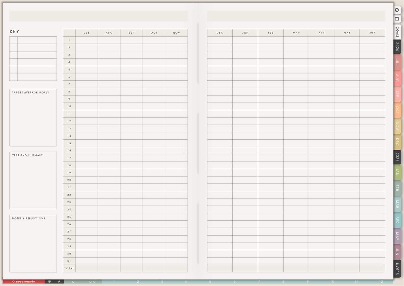 Yearly - Day Month Tracker from Yume Techo Academic 26-27 Landscape
