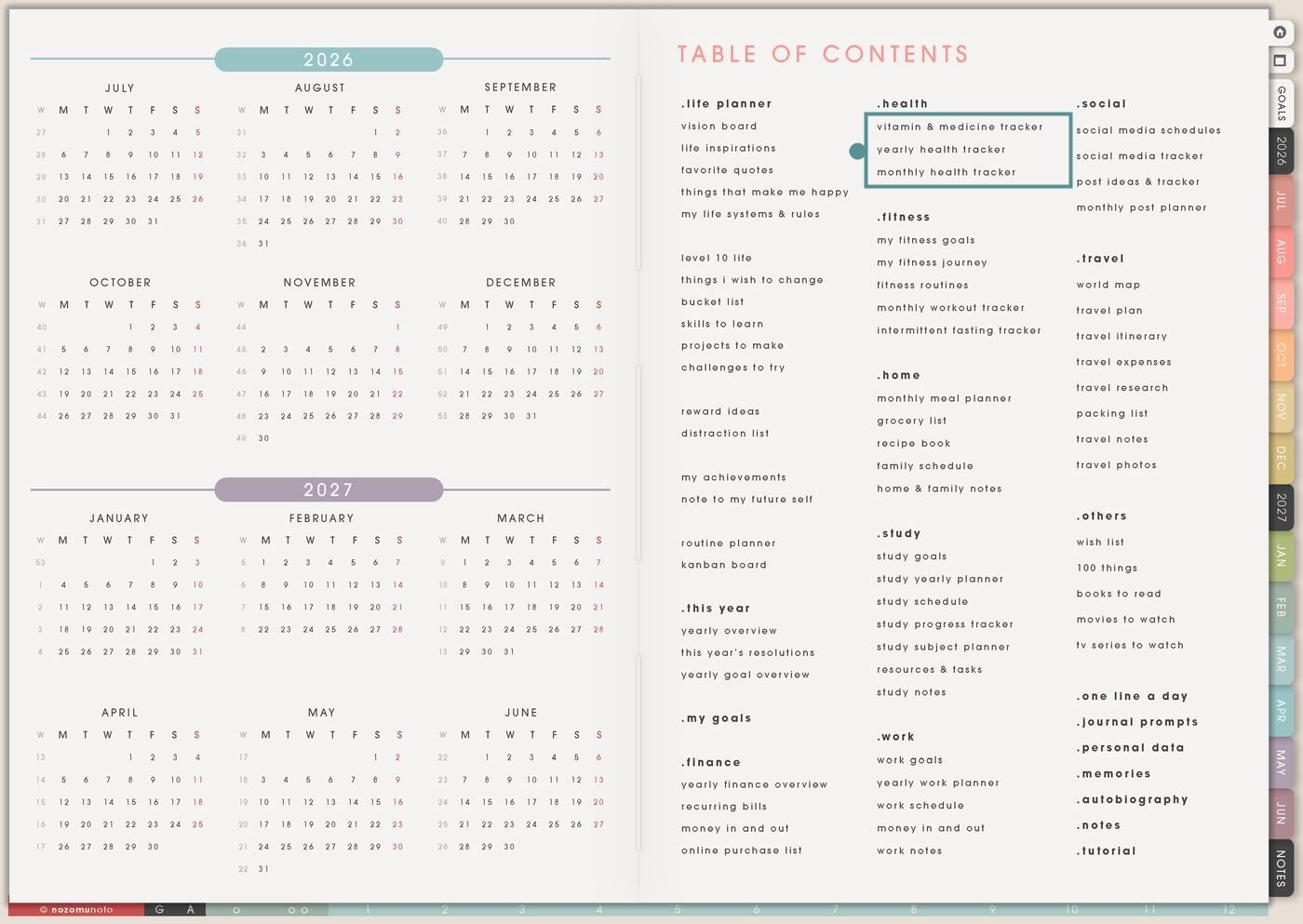 Health section on Index from Yume Techo Academic 26-27 Landscape