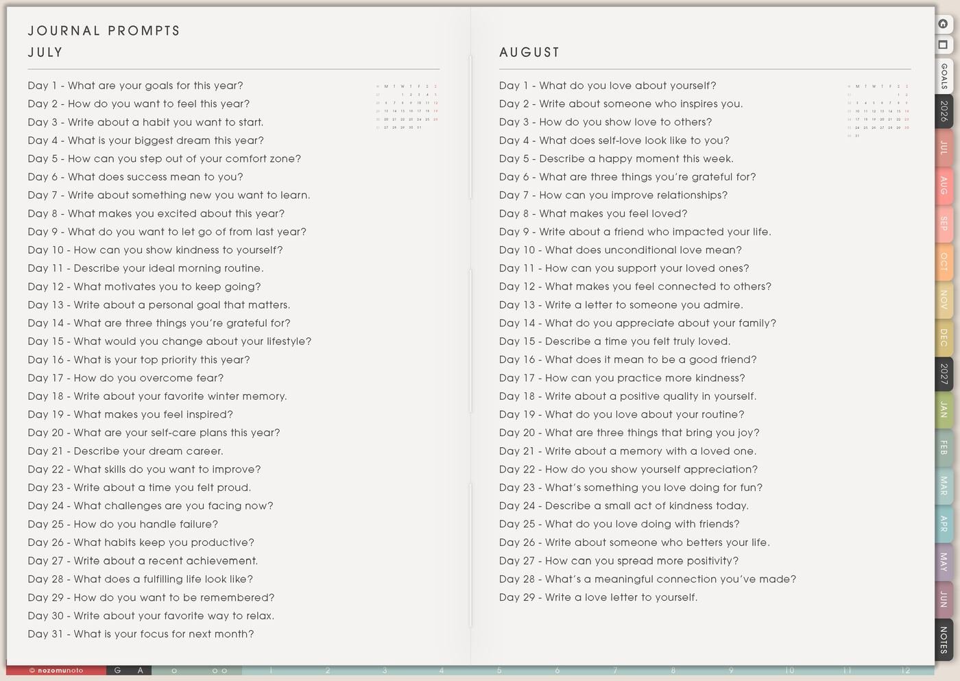 Journal Prompts from Yume Techo Academic 26-27 Landscape