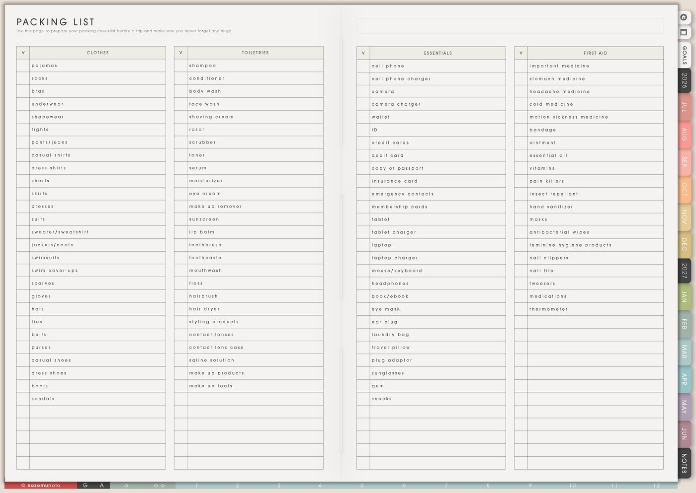 Packing List from Yume Techo Academic 26-27 Landscape