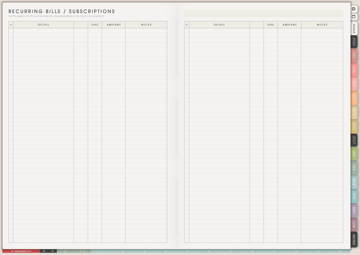 Recurring Bills / Subscriptions from Yume Techo Academic 26-27 Landscape