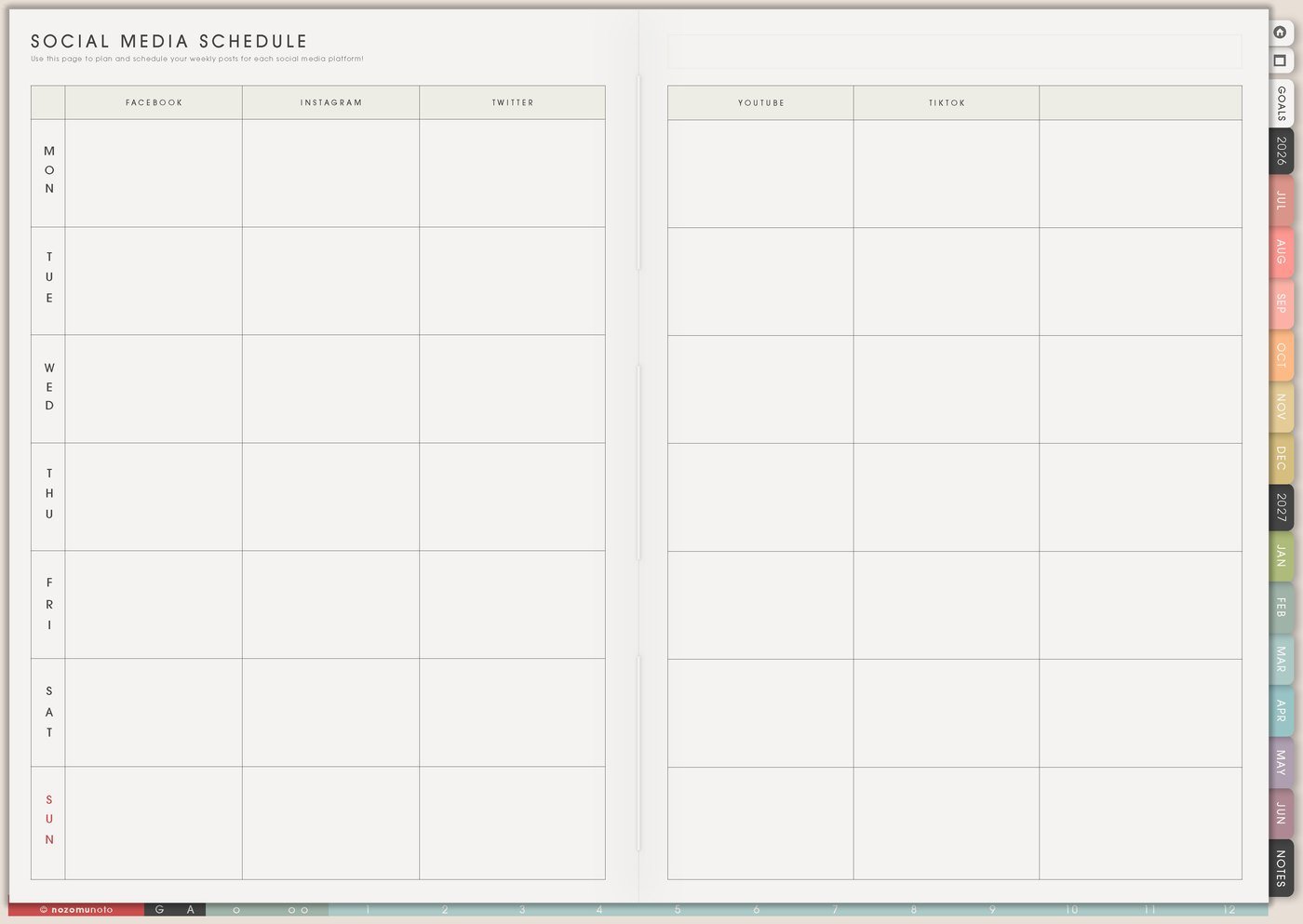Social Media Schedule from Yume Techo Academic 26-27 Landscape