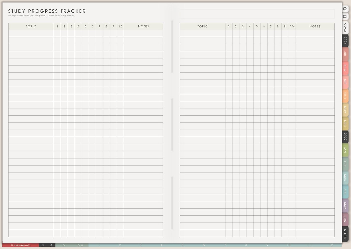 Study Progress Tracker from Yume Techo Academic 26-27 Landscape