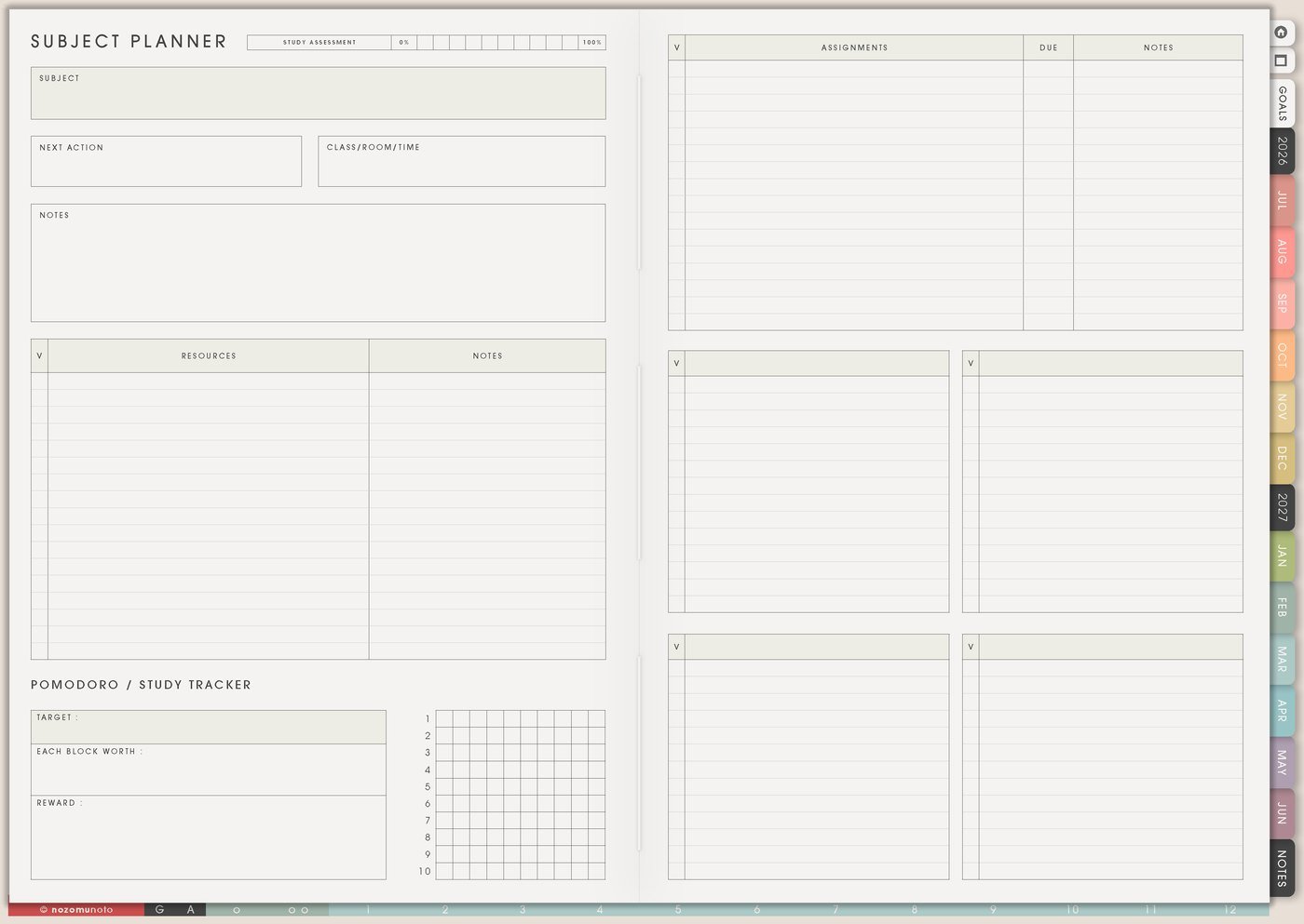 Subject Planner from Yume Techo Academic 26-27 Landscape