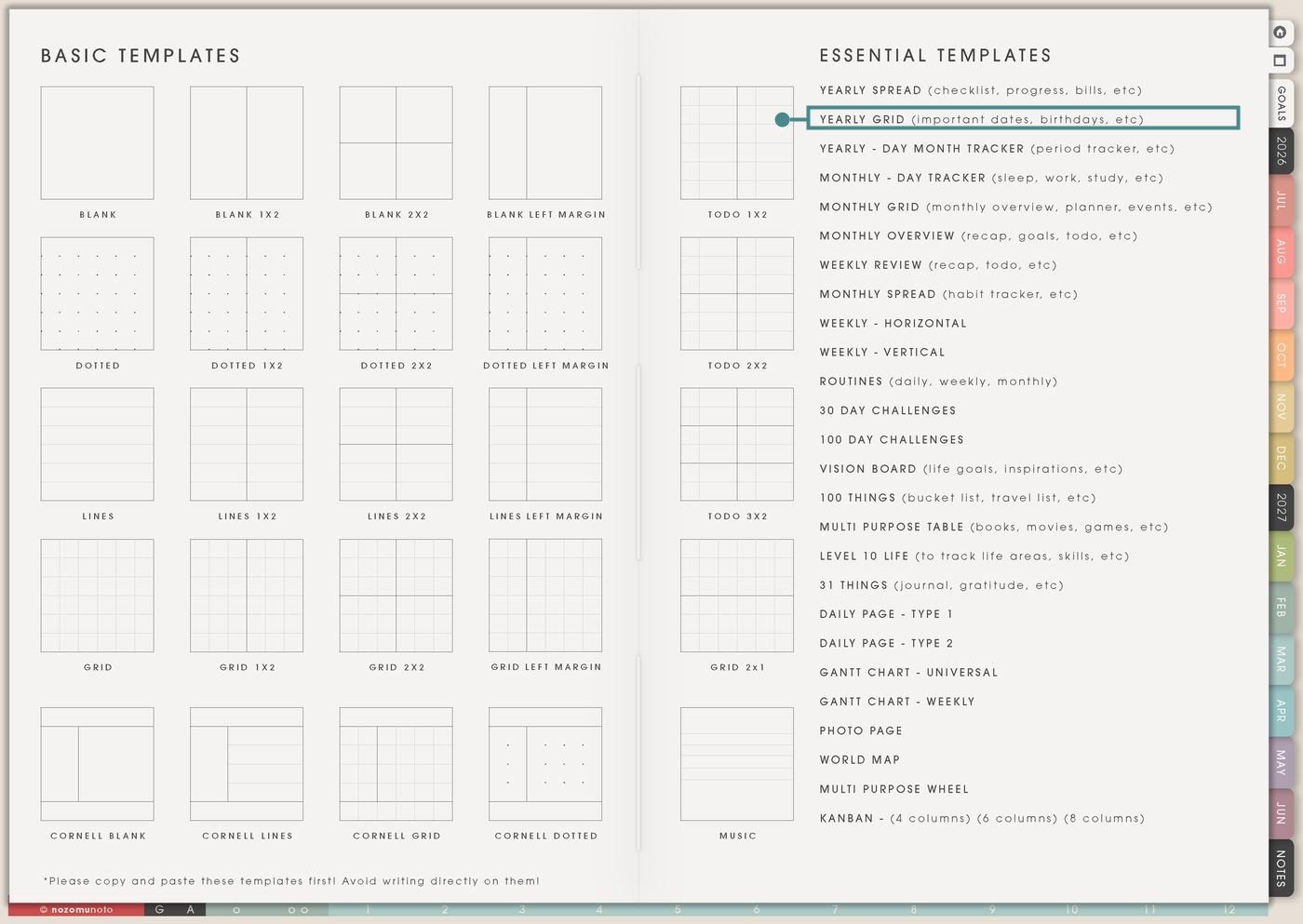 Template Index from Yume Techo Academic 26-27 Landscape