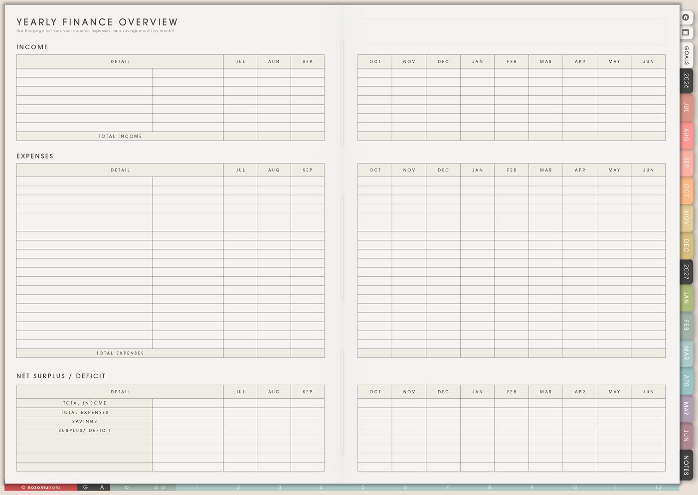 Yearly Finance Overview from Yume Techo Academic 26-27 Landscape