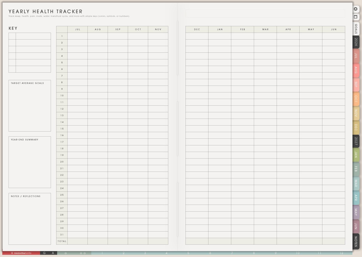 Yearly Health Tracker from Yume Techo Academic 26-27 Landscape