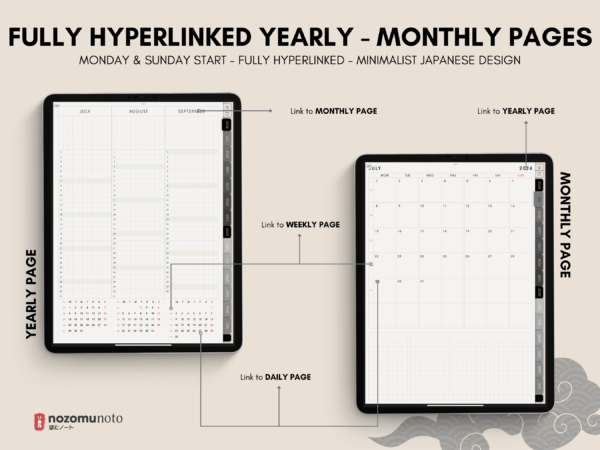 Dated Academic 2025 Digital Planner Yume Techo NozomuNoto Notebook Daily Weekly Monthly Calendar Japanese Multipurpose Minimalist ADHD Bullet Journal Hyperlinked PDF Goodnotes Notability Portrait Android iPad Student Noteshelf Samsung Notes Hobonichi