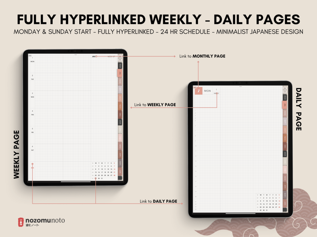 Dated Academic 2025 Digital Planner Yume Techo NozomuNoto Notebook Daily Weekly Monthly Calendar Japanese Multipurpose Minimalist ADHD Bullet Journal Hyperlinked PDF Goodnotes Notability Portrait Android iPad Student Noteshelf Samsung Notes Hobonichi