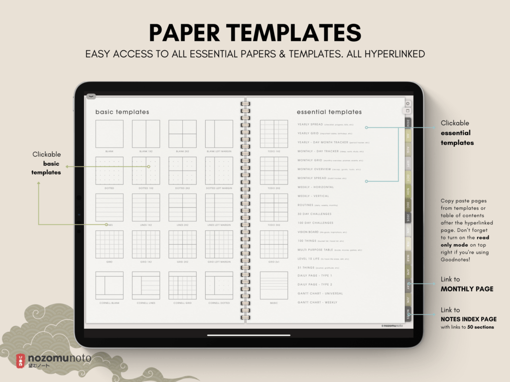 Dated Academic 2025 Digital Planner Yume Techo NozomuNoto Notebook Daily Weekly Monthly Calendar Japanese Multipurpose Minimalist ADHD Bullet Journal Hyperlinked PDF Goodnotes Notability Landscape Android iPad Student Noteshelf Samsung Hobonichi