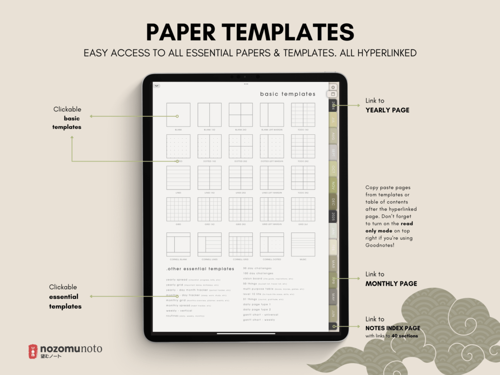 Dated Academic 2025 Digital Planner Yume Techo NozomuNoto Notebook Daily Weekly Monthly Calendar Japanese Multipurpose Minimalist ADHD Bullet Journal Hyperlinked PDF Goodnotes Notability Portrait Android iPad Student Noteshelf Samsung Notes Hobonichi