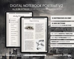 Digital Notebook V2 Yume Noto NozomuNoto Japanese Multipurpose Minimalist ADHD Bullet Journal Hyperlinked PDF Goodnotes Notability Android Tablet iPad Student Study Teacher Travel Cornell Grid Lines Dotted Template Noteshelf Samsung Xodo