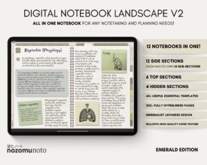 Digital Notebook V2 Landscape Yume Noto NozomuNoto Japanese Multipurpose Minimalist ADHD Bullet Journal Hyperlinked PDF Goodnotes Notability Android Tablet iPad Student Study Teacher Travel Cornell Grid Lines Dotted Template Noteshelf Samsung Xodo