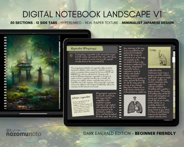 Digital Notebook V1 Landscape Yume Noto NozomuNoto Japanese Multipurpose Minimalist ADHD Bullet Journal Hyperlinked PDF Goodnotes Notability Android Tablet iPad Student Study Teacher Travel Cornell Grid Lines Dotted Template Noteshelf Samsung Xodo