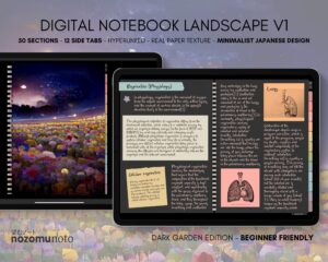 Digital Notebook V1 Landscape Yume Noto NozomuNoto Japanese Multipurpose Minimalist ADHD Bullet Journal Hyperlinked PDF Goodnotes Notability Android Tablet iPad Student Study Teacher Travel Cornell Grid Lines Dotted Template Noteshelf Samsung Xodo