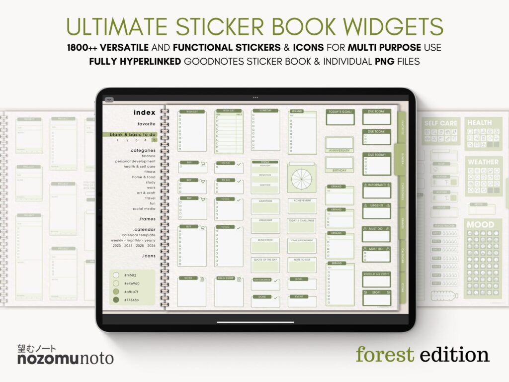 Ultimate Digital Stickers Stickerbook Widget NozomuNoto Japanese Multipurpose Minimalist Calendar ADHD Bullet Journal png Goodnotes Notability Android Tablet iPad finance work study travel health Noteshelf Samsung Xodo