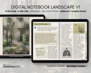 Digital Notebook V1 Landscape Yume Noto NozomuNoto Japanese Multipurpose Minimalist ADHD Bullet Journal Hyperlinked PDF Goodnotes Notability Android Tablet iPad Student Study Teacher Travel Cornell Grid Lines Dotted Template Noteshelf Samsung Xodo