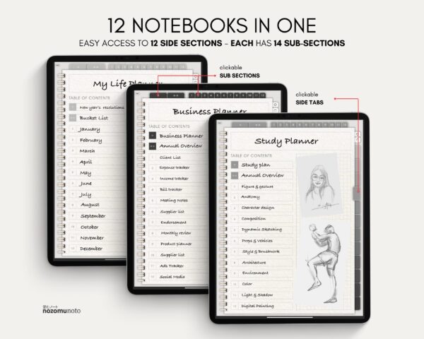 Digital Notebook V2 Yume Noto NozomuNoto Japanese Multipurpose Minimalist ADHD Bullet Journal Hyperlinked PDF Goodnotes Notability Android Tablet iPad Student Study Teacher Travel Cornell Grid Lines Dotted Template Noteshelf Samsung Xodo