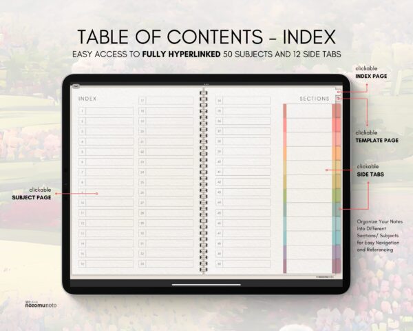 Digital Notebook V1 Landscape Yume Noto NozomuNoto Japanese Multipurpose Minimalist ADHD Bullet Journal Hyperlinked PDF Goodnotes Notability Android Tablet iPad Student Study Teacher Travel Cornell Grid Lines Dotted Template Noteshelf Samsung Xodo