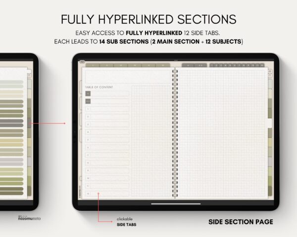 Digital Notebook V2 Landscape Yume Noto NozomuNoto Japanese Multipurpose Minimalist ADHD Bullet Journal Hyperlinked PDF Goodnotes Notability Android Tablet iPad Student Study Teacher Travel Cornell Grid Lines Dotted Template Noteshelf Samsung Xodo