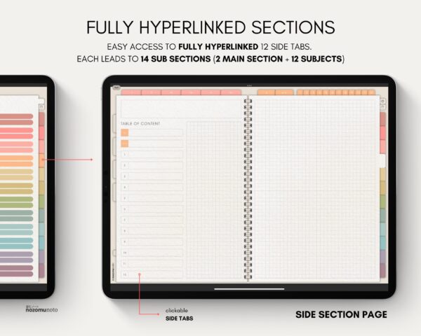 Digital Notebook V2 Landscape Yume Noto NozomuNoto Japanese Multipurpose Minimalist ADHD Bullet Journal Hyperlinked PDF Goodnotes Notability Android Tablet iPad Student Study Teacher Travel Cornell Grid Lines Dotted Template Noteshelf Samsung Xodo