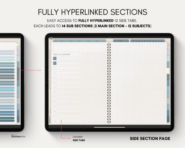 Digital Notebook V2 Landscape Yume Noto NozomuNoto Japanese Multipurpose Minimalist ADHD Bullet Journal Hyperlinked PDF Goodnotes Notability Android Tablet iPad Student Study Teacher Travel Cornell Grid Lines Dotted Template Noteshelf Samsung Xodo