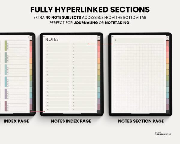 Digital Notebook V3 Cover Yume Noto NozomuNoto Japanese Multipurpose Minimalist ADHD Bullet Journal Hyperlinked PDF Goodnotes Notability Android Tablet iPad Student Study Teacher Travel Cornell Grid Lines Dotted Template Noteshelf Samsung Xodo