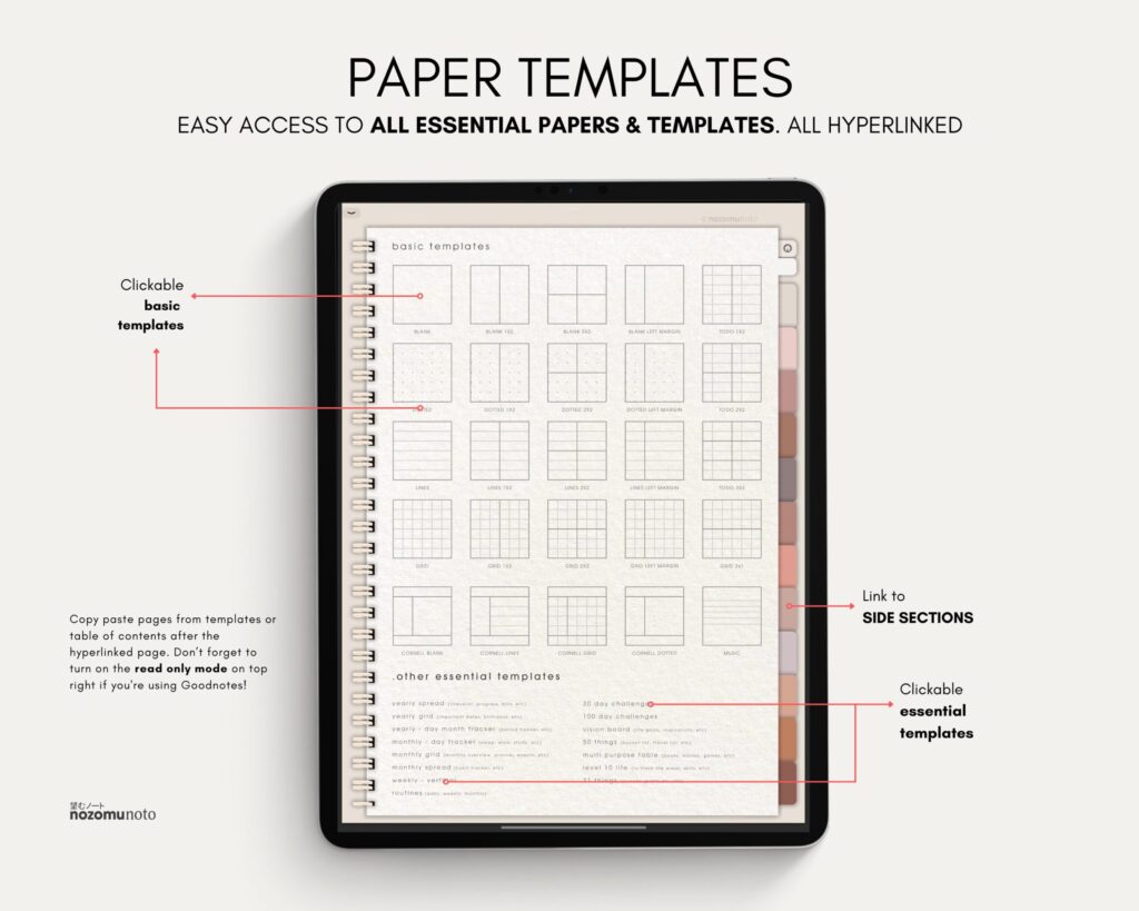 Digital Notebook V2 Yume Noto NozomuNoto Japanese Multipurpose Minimalist ADHD Bullet Journal Hyperlinked PDF Goodnotes Notability Android Tablet iPad Student Study Teacher Travel Cornell Grid Lines Dotted Template Noteshelf Samsung Xodo