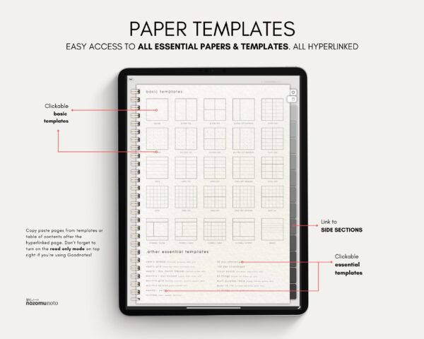 Digital Notebook V2 Yume Noto NozomuNoto Japanese Multipurpose Minimalist ADHD Bullet Journal Hyperlinked PDF Goodnotes Notability Android Tablet iPad Student Study Teacher Travel Cornell Grid Lines Dotted Template Noteshelf Samsung Xodo