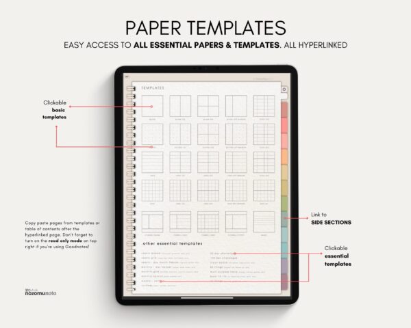 Digital Notebook V2 Yume Noto NozomuNoto Japanese Multipurpose Minimalist ADHD Bullet Journal Hyperlinked PDF Goodnotes Notability Android Tablet iPad Student Study Teacher Travel Cornell Grid Lines Dotted Template Noteshelf Samsung Xodo